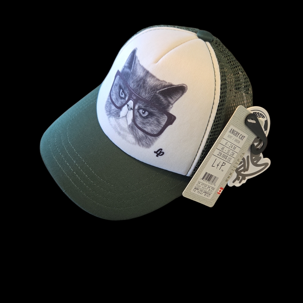6-24 Months L&P Apparel Cool Cat Graphic Green and White Cap NEW WITH TAGS